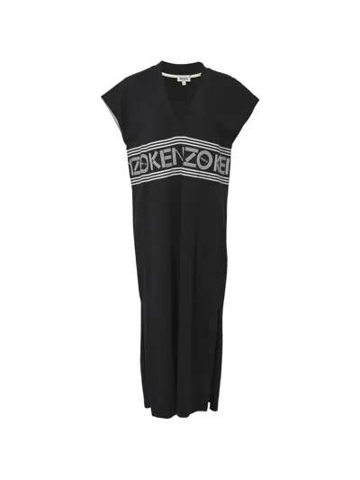 Pre-owned Kenzo V-neck Logo Dress In Black