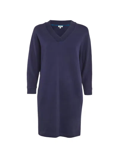 Pre-owned Kenzo V-neck Logo-print Mini Dress In Blue