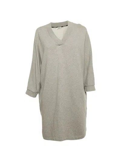 Pre-owned Kenzo V-neck Long-sleeve Dress In Gray