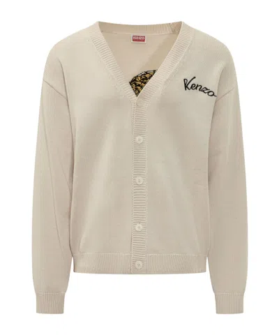 Kenzo Jumping Tiger Embroidered Cardigan In Neutral