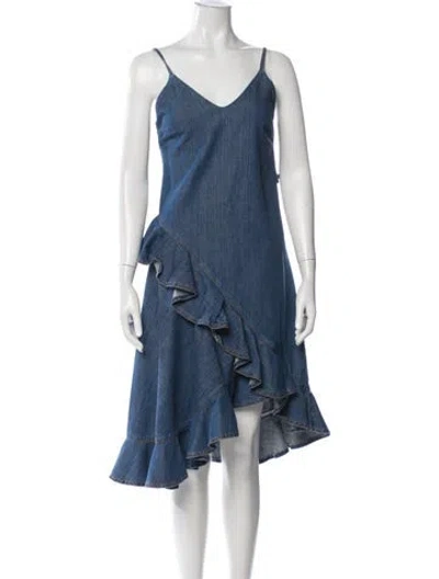 Pre-owned Kenzo V-neck Midi Length Dress In Blue