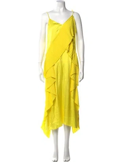 Pre-owned Kenzo V-neck Midi Length Dress W/ Tags In Yellow