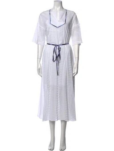 Pre-owned Kenzo V-neck Midi Length Dress In White