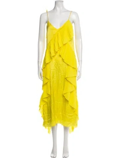 Pre-owned Kenzo V-neck Midi Length Dress In Yellow