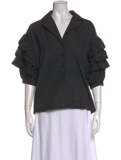 Pre-owned Kenzo V-neck Short Sleeve Blouse In Gray