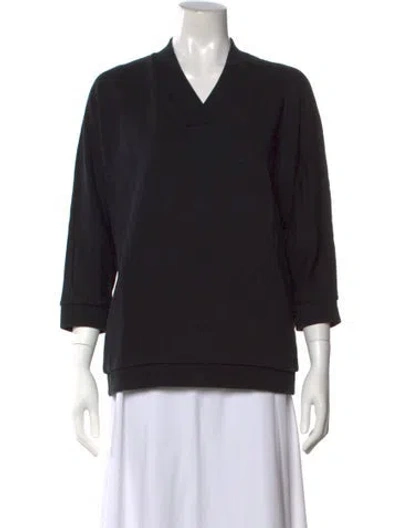 Pre-owned Kenzo V-neck Three-quarter Sleeve Top In Black