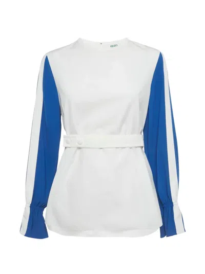 Pre-owned Kenzo Waist-strap Dress In White