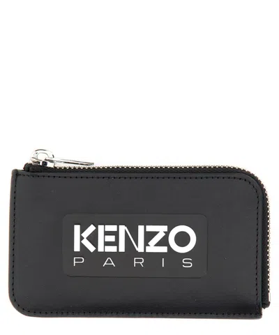 Kenzo Logo-print Leather Cardholder In Black