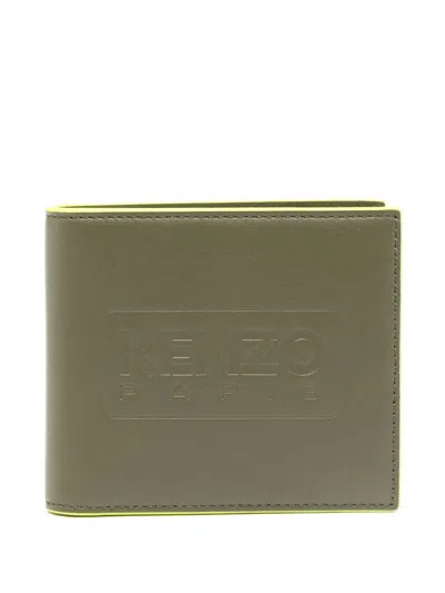 Kenzo Emboss Bi-fold Wallet With Clean Lines In Green