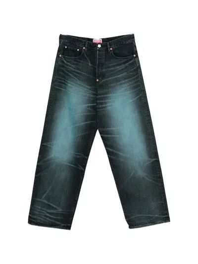 Kenzo Japanese Denim Trousers Belt Loops Pockets In Blue