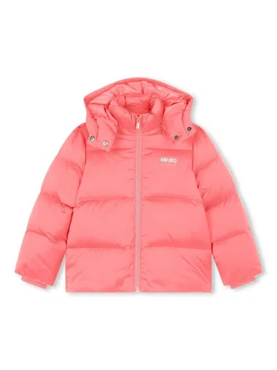 Kenzo Kids' Water-repellent Hooded Puffer Jacket In Pink