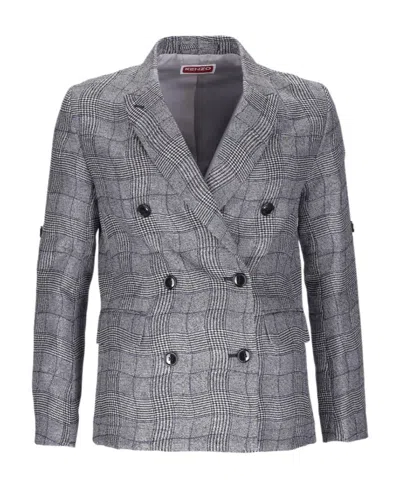 Kenzo 'wavy Check' Oversized Blazer In Gray