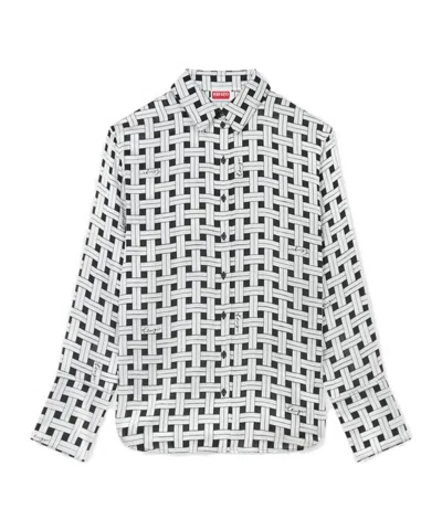 Kenzo Weave Checked Effect Shirt In White