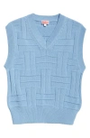 Kenzo Cotton Vest With Ribbed Hem And Textured Pattern In Sky Blue