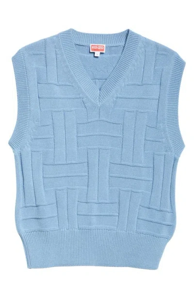 Kenzo Weave Cotton Sweater Vest In Sky Blue