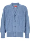 Kenzo Cotton Cardigan With Textured Pattern And V-neckline In Blue