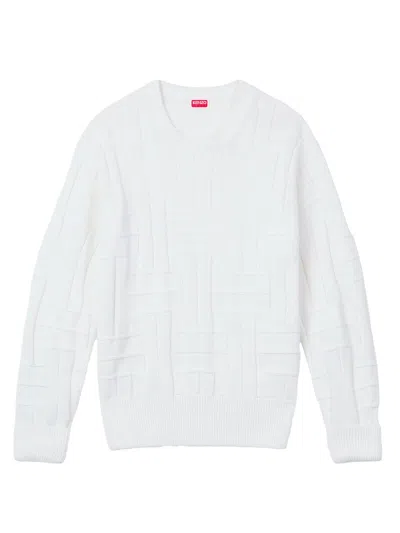 Kenzo Weave Embroidered Cotton Jumper In White