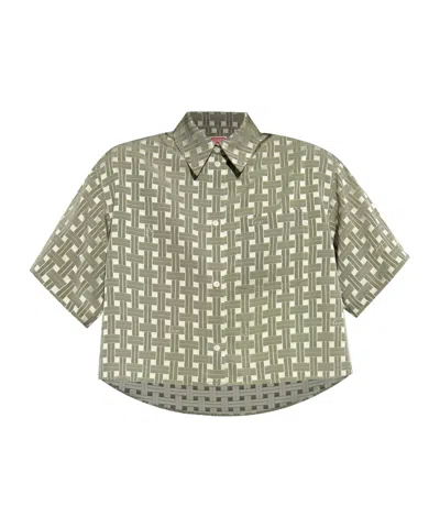 Kenzo Weave Geometric-print Cropped Shirt In Multi