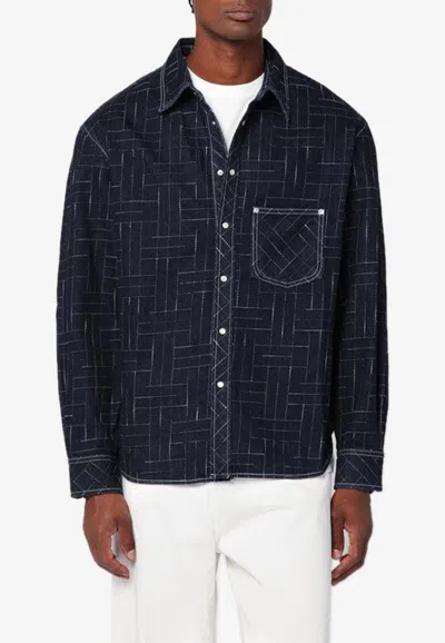 Kenzo Weave Jacquard Button-up Shirt In Blue