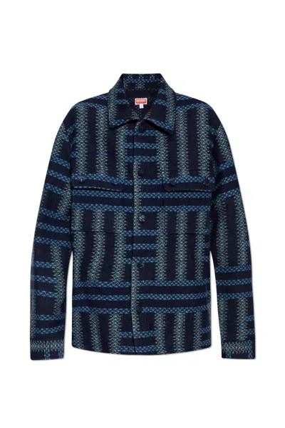 Kenzo Weave Shirt Jacket In Blue