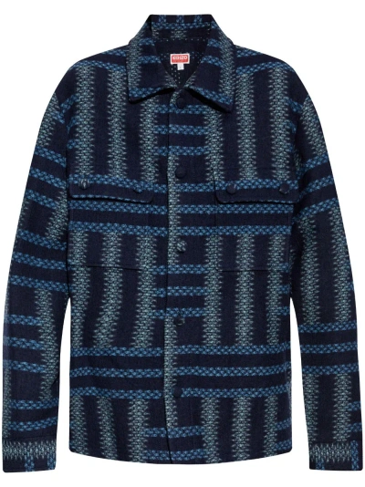 Kenzo Weave Shirt Jacket In Blue
