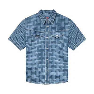 Pre-owned Kenzo Weave Short-sleeve Shirt 'stone Bleach Denim' | Blue | Men's Size L