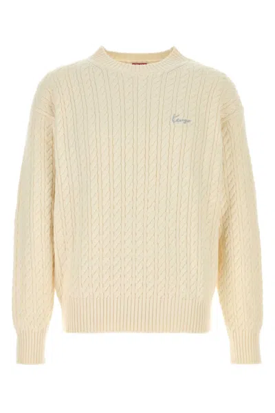 Kenzo White Cotton Blend Sweater In Yellow