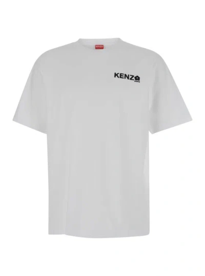 Kenzo White Classic T-shirt With Contrasting Logo Print In Cotton