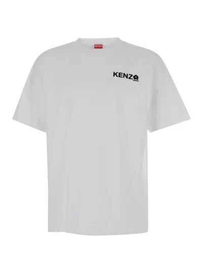 Kenzo White Classic T-shirt With Contrasting Logo Print In Cotton Man