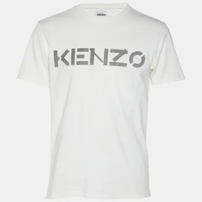 Pre-owned Kenzo White Cotton Logo Printed T-shirt S