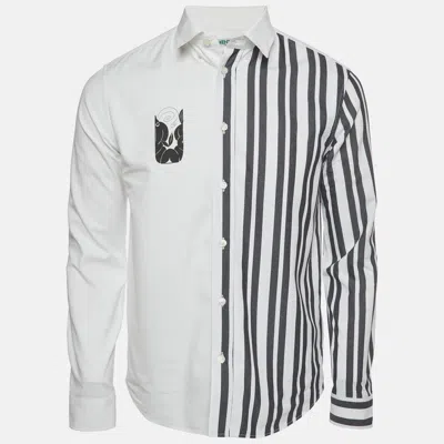 Pre-owned Kenzo White Cotton Printed Striped Button Down Shirt M