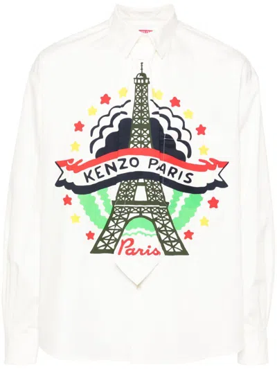Kenzo White Cotton Shirt For Men From The Ss24 Collection