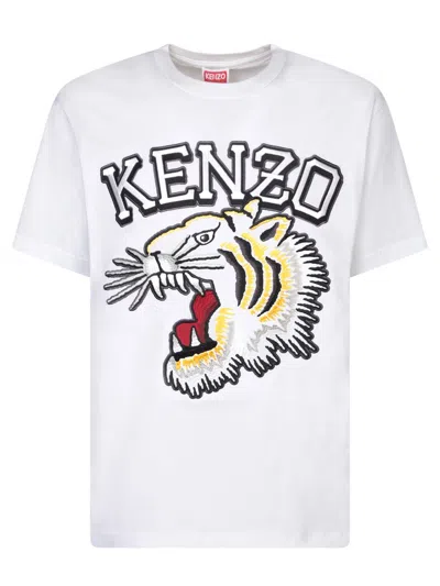 Kenzo Tiger Varsity Cotton T-shirt In Off White