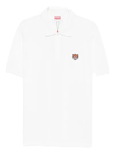 KENZO WHITE COTTON T-SHIRT WITH EMBROIDERED TIGER LOGO