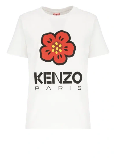 Kenzo Printed Logo Loose Cotton Jersey T-shirt In White