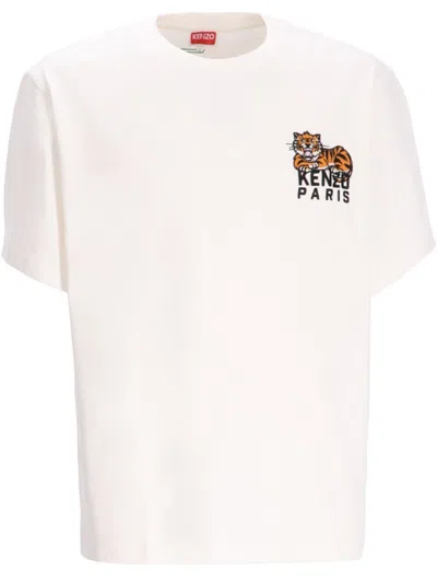 Kenzo White Crewneck Logo Embroidered T-shirt