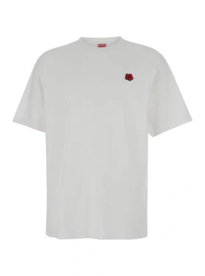 Kenzo White Crewneck T-shirt With Boke Flowers In Cotton