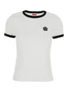 Kenzo White Crewneck T-shirt With Logo Patch On The Front And Contrasting Details
