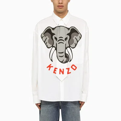 Kenzo White Elephant Shirt With Tie In Multicolor