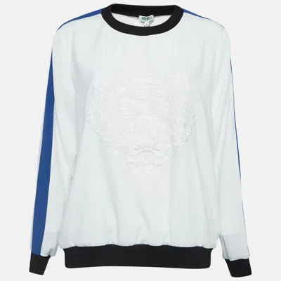 Pre-owned Kenzo White Embroidered Crepe Crew Neck Sweatshirt L