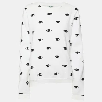 Pre-owned Kenzo White Eye Print Jersey Sweater M