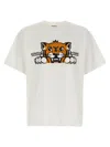 Kenzo 'gots Happy Tiger' White Crewneck T-shirt With Maxi Logo Embroidery On The Front And Logo Lettering In Neutral