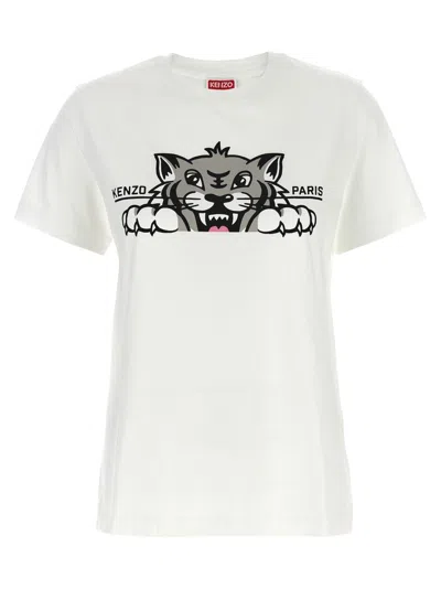 KENZO WOMEN WHITE HAPPY TIGER T-SHIRT, XS LUXURY T-SHIRTS FOR WOMEN DARVEYS