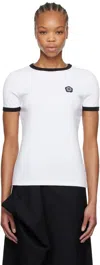 Kenzo White Crewneck T-shirt With Logo Patch On The Front And Contrasting Details In 01 White