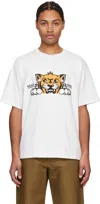 Kenzo 'gots Happy Tiger' White Crewneck T-shirt With Maxi Logo Embroidery On The Front And Logo Lettering In Off White