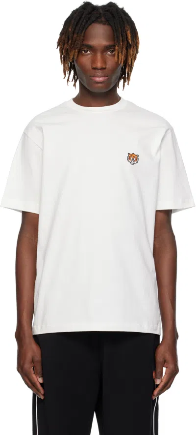 Kenzo White  Paris ' Happy Tiger' Embroidered T-shirt In Off White