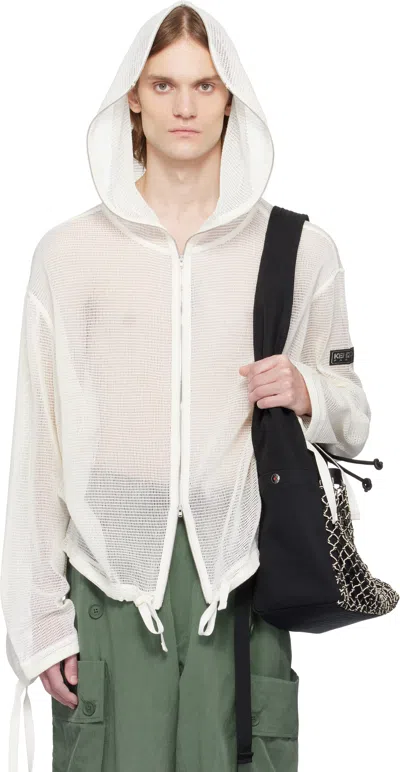 Kenzo White  Paris Mesh Zip-up Hooded Sweatshirt In Ecru