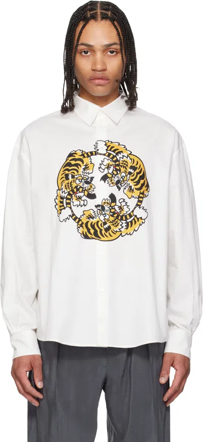 Kenzo Lapel Long-sleeved Shirt In White