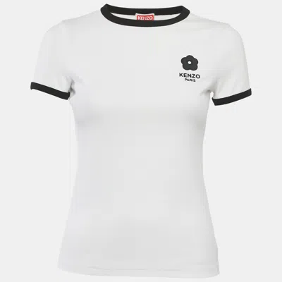 Pre-owned Kenzo White Logo Applique Cotton Knit Top Xs
