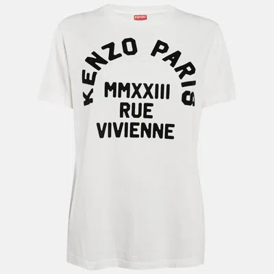Pre-owned Kenzo White Logo Flock Print Cotton T-shirt S